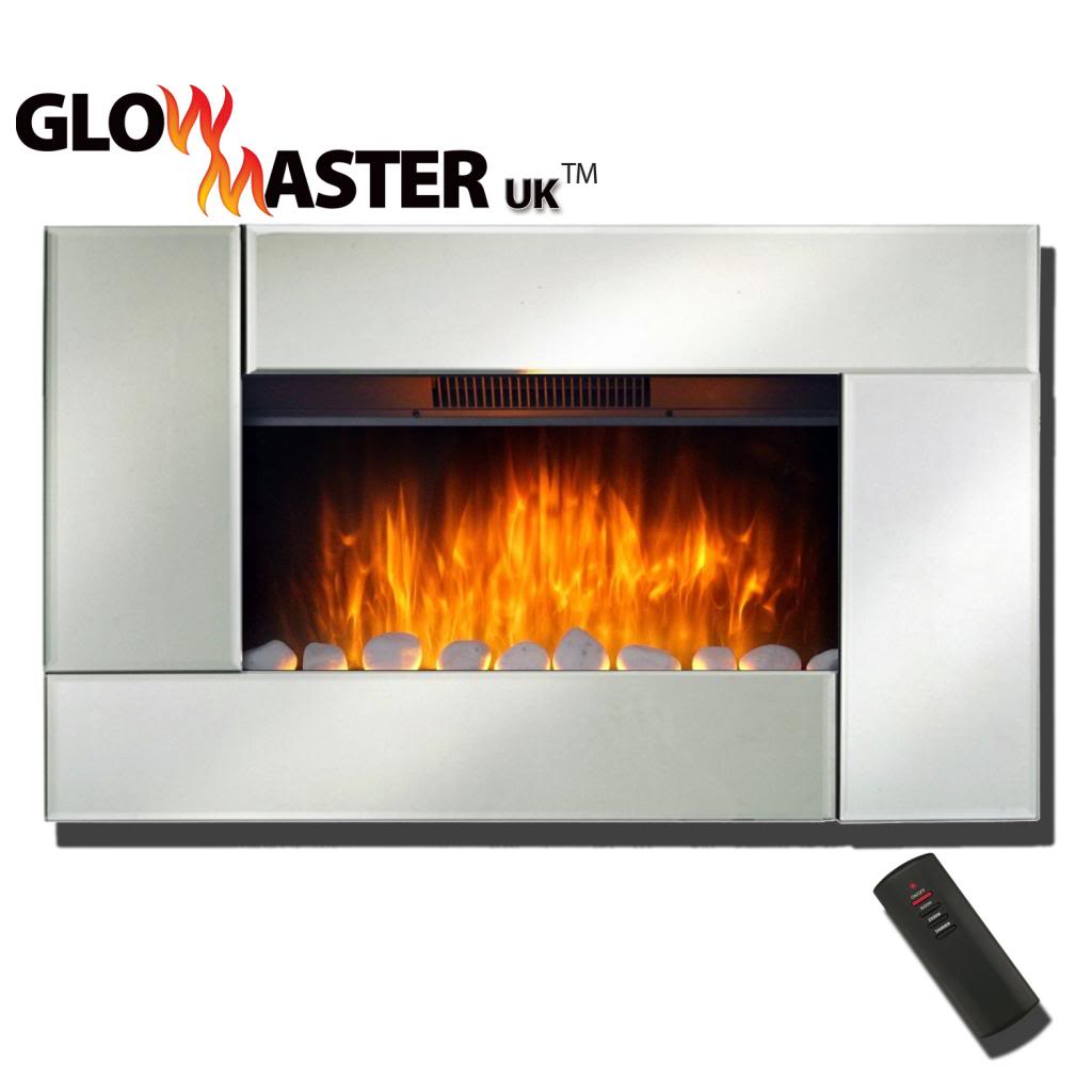 Wall Mounted Electric Fire Widescreen Home Living Flame Mirror Glass