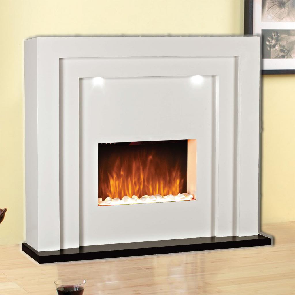 Electric Fireplace Fire Freestanding Flame Effect White Surround Led