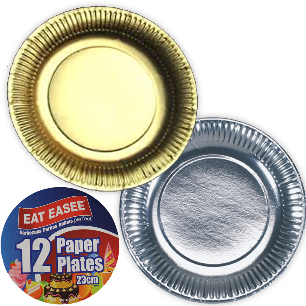 gold and silver paper plates