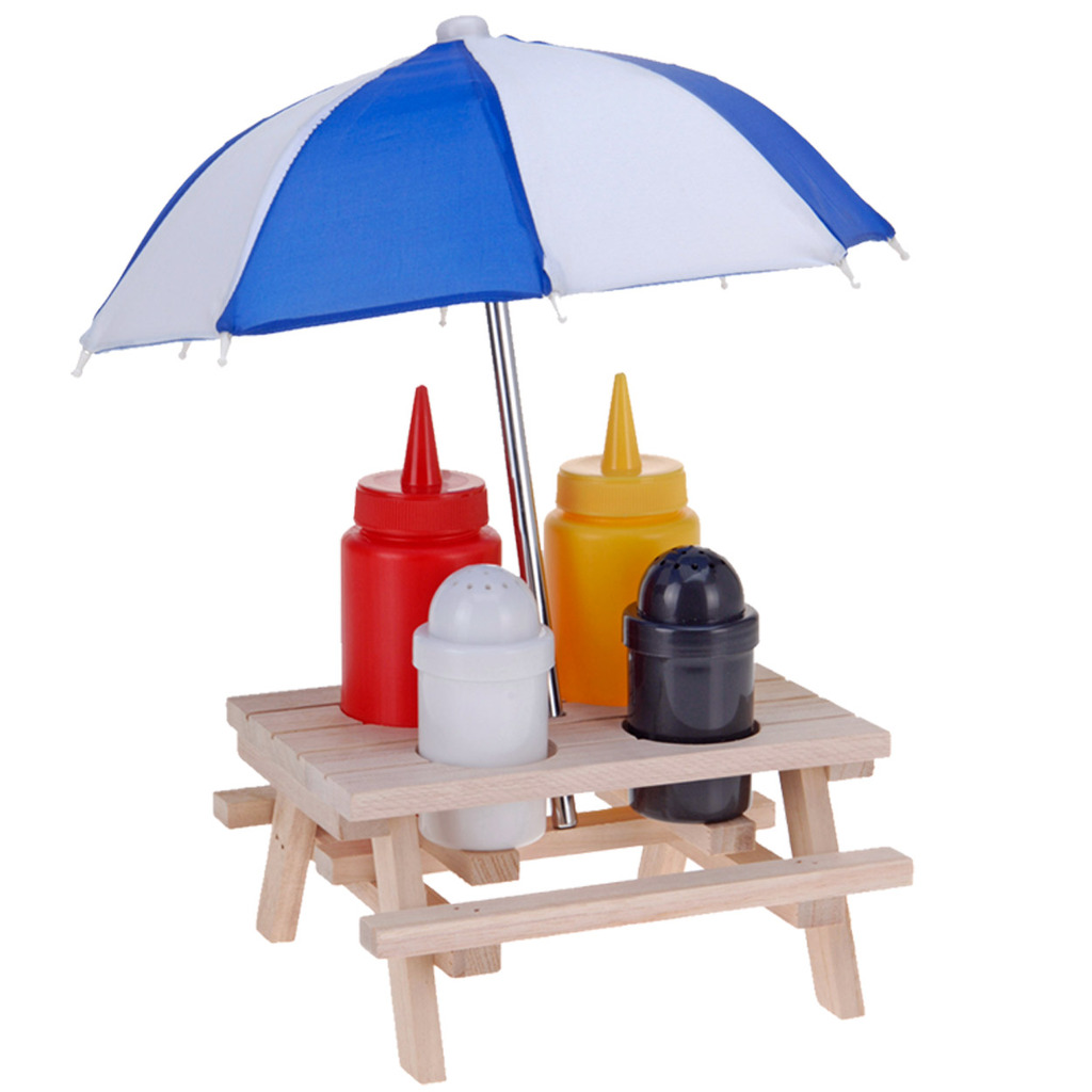 Ketchup Mustard Bottles Condiment Set Picnic Table Sauce Holder Set BBQ Umbrella 5055915033839