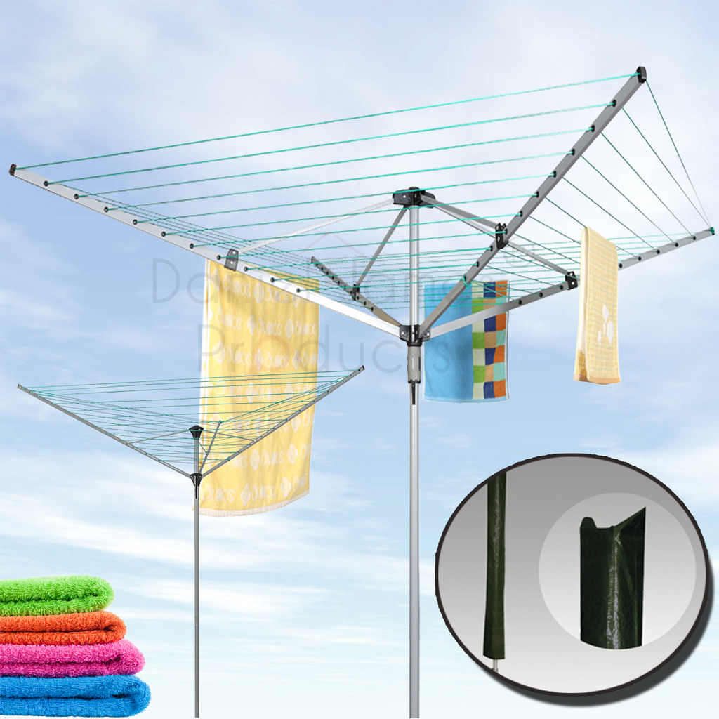 N / A Rotary Washing Lines Outdoor Clothes Outdoo Airer Heavy Duty Folding 4 Arm 50m Garden Clothes airer Dryer Comes With Cover & Metal Ground Spike Black N / A Rotary Washing Lines Outdoor Clothes Outdoo Airer Heavy Duty Folding 4 Arm 50m Garden Clothes airer Dryer Comes With Cover & Metal Ground Spike Black