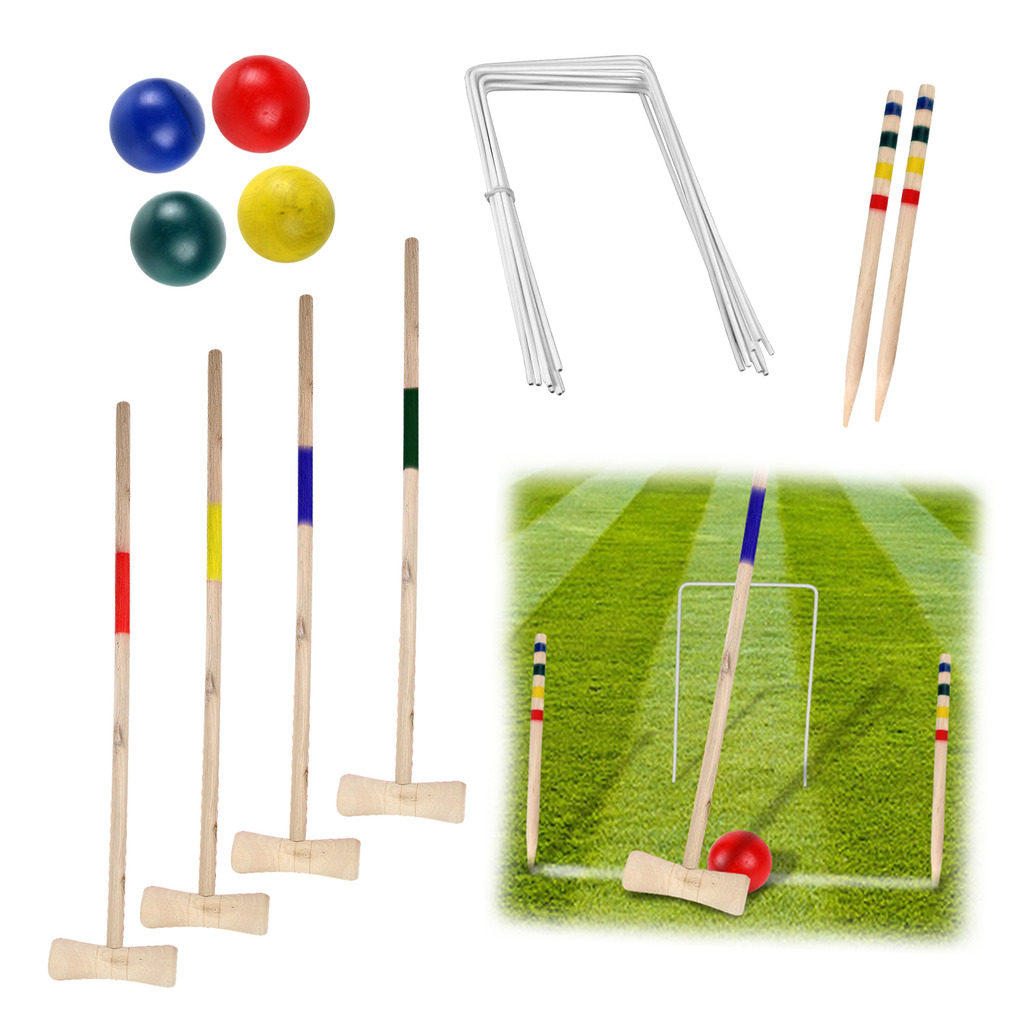 Garden Croquet Set Childrens Kids 4 Player Wooden Balls Lawn Games