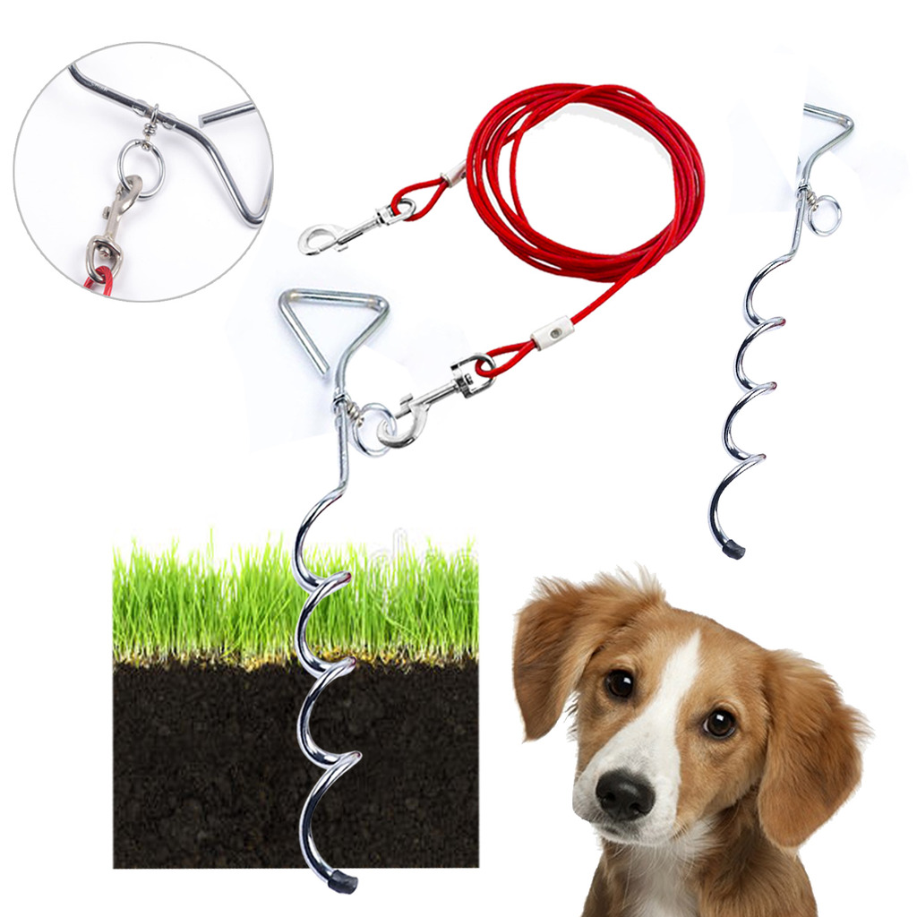 4M Dog Tie Out Cable Ground Stake 13ft Outdoor Pet Garden Heavy Duty